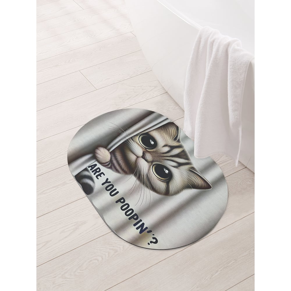 Изображение товара Коврик овальный для ванной и туалета JoyArty "Кот смотрит" 58x38 см