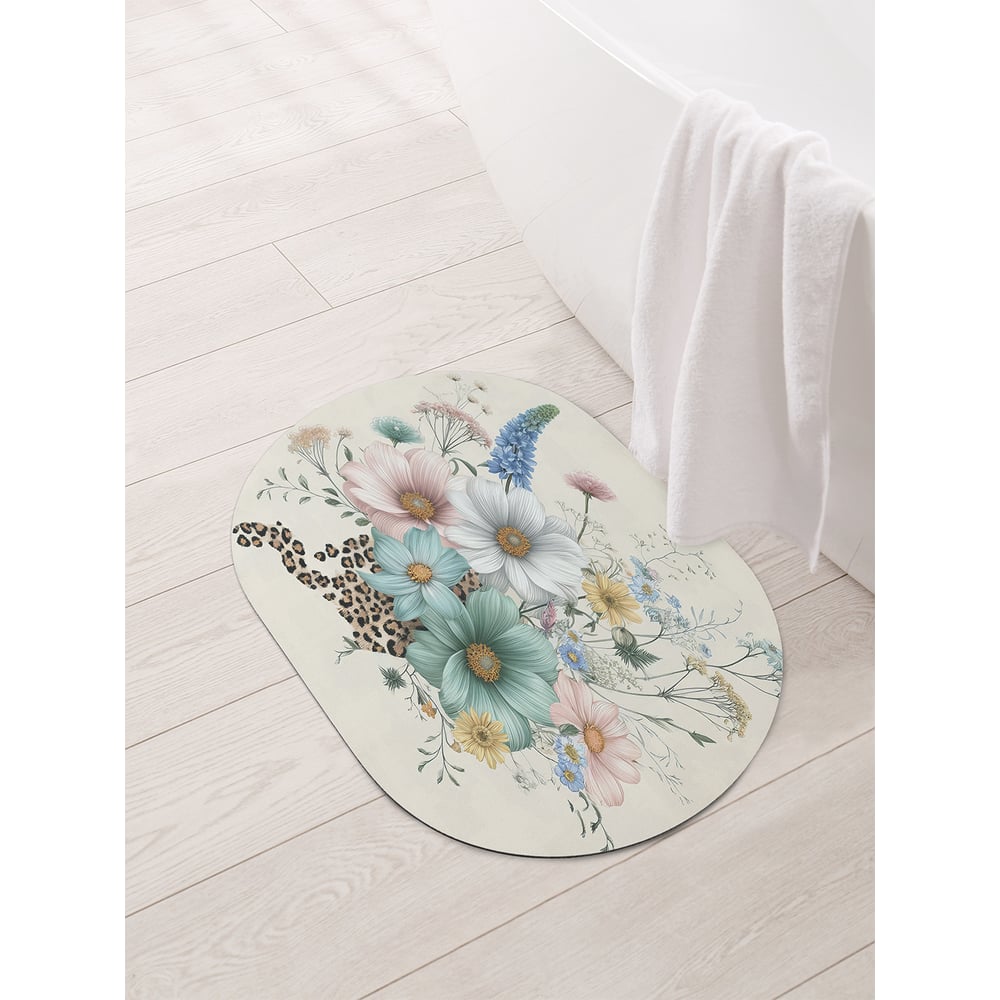 Изображение товара Коврик овальный для ванной и туалета JoyArty Полевой букет 58x38 см