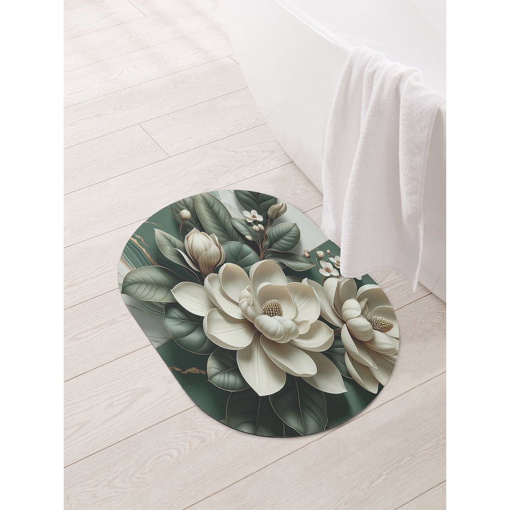 Изображение товара Коврик овальный для ванной и туалета JoyArty Мраморная магнолия 58x38 см