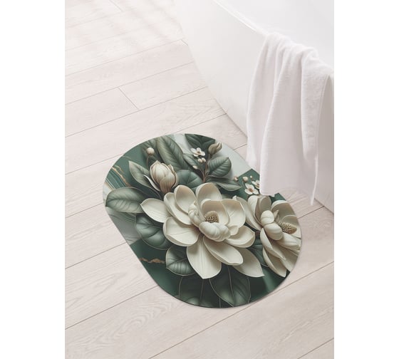 Изображение товара Коврик овальный для ванной и туалета JoyArty "Мраморная магнолия" 58x38 см, sbm_sd3466_58x38