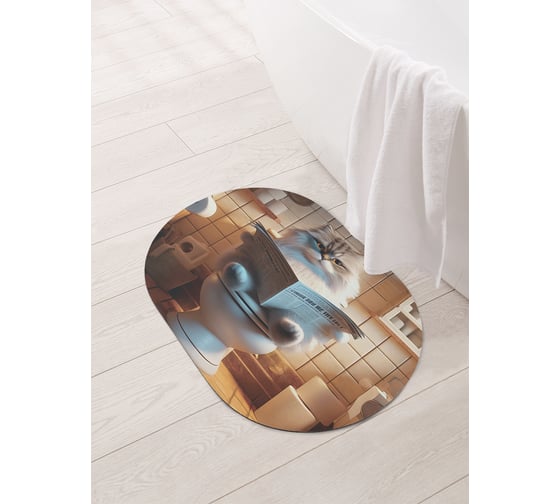 Изображение товара Коврик овальный для ванной и туалета JoyArty "Кот отдыхает" 58x38 см, sbm_sd3478_58x38