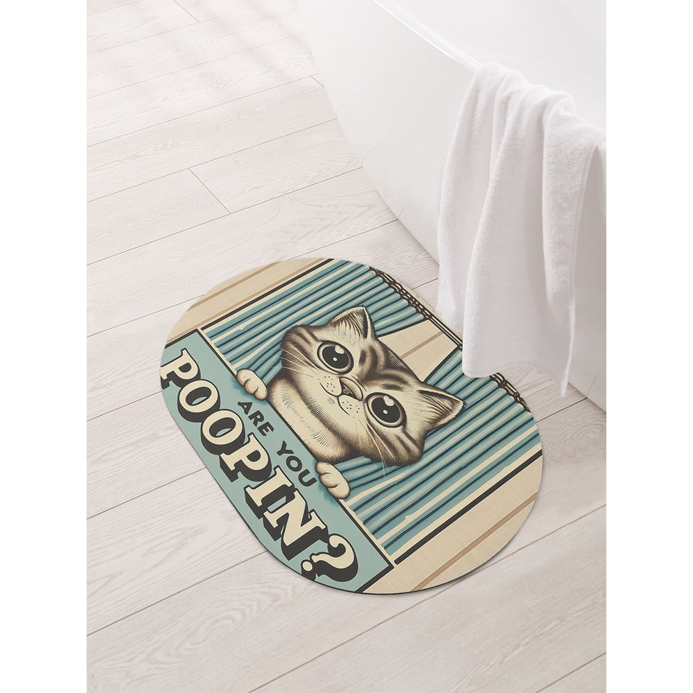 Изображение товара Коврик овальный для ванной JoyArty "Кот из шторки" 58x38 см