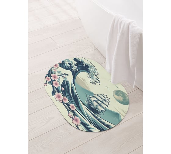 Изображение товара Коврик овальный для ванной и туалета JoyArty "Корабль на волнах" 58x38 см, sbm_sd3565_58x38