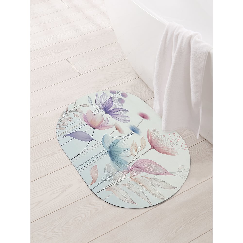 Изображение товара Коврик овальный для ванной JoyArty Легкие цветы 58x38 см с противоскользящим покрытием