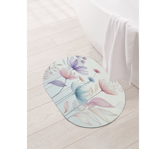 Изображение товара Коврик овальный для ванной и туалета JoyArty "Легкие цветы" 58x38 см, sbm_sd3504_58x38