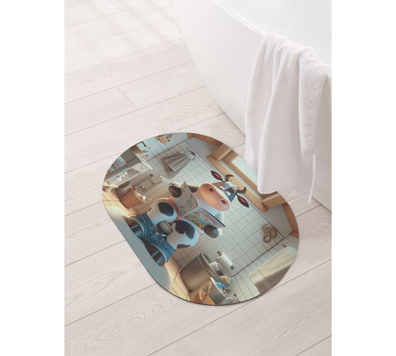 Изображение товара Коврик овальный для ванной и туалета JoyArty "Корова читает" 58x38 см, sbm_sd3473_58x38