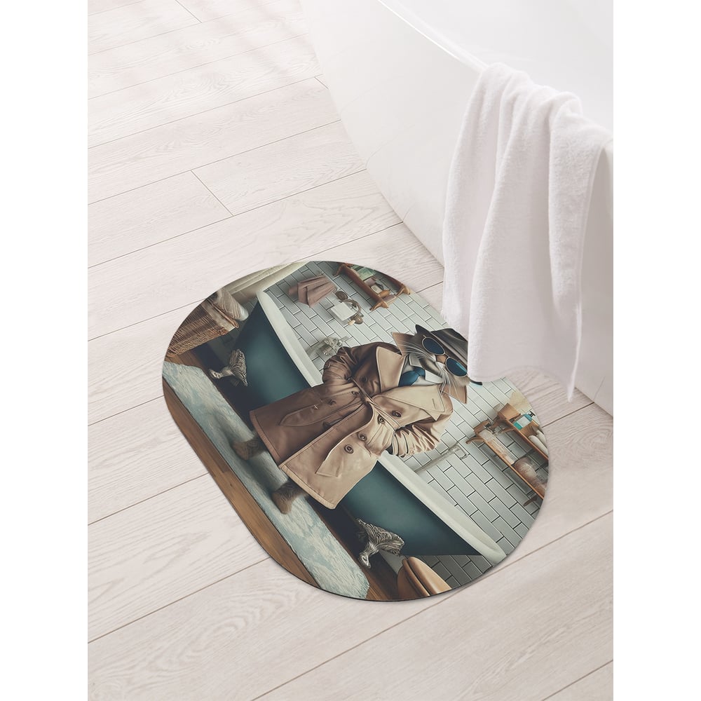 Изображение товара Коврик овальный для ванной и туалета JoyArty Кот шпион 58x38 см, противоскользящий