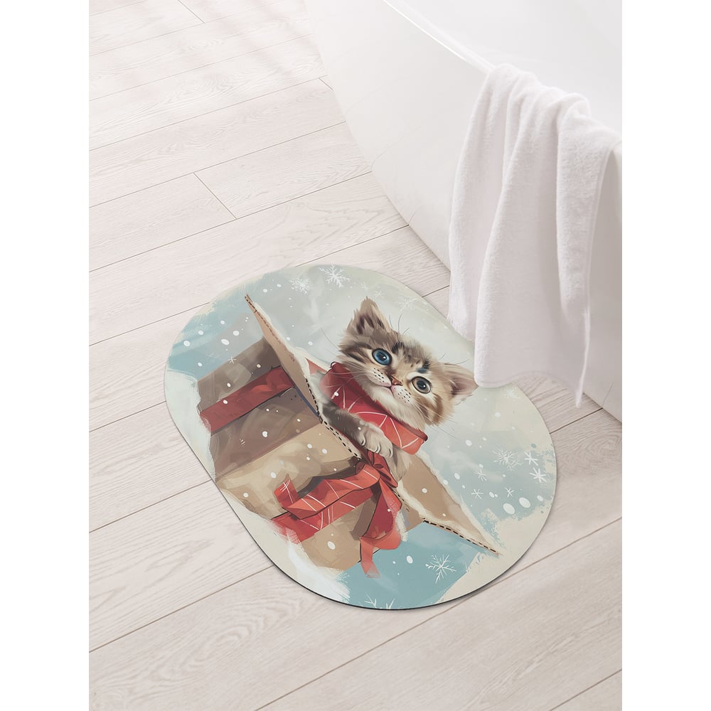 Изображение товара Коврик овальный для ванной JoyArty Неожиданный подарок 58x38 см