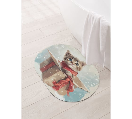 Изображение товара Коврик овальный для ванной и туалета JoyArty "Неожиданный подарок" 58x38 см, sbm_sd3977_58x38