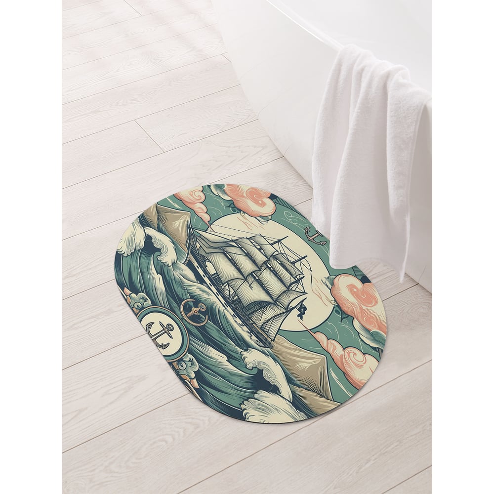 Изображение товара Коврик овальный для ванной JoyArty Корабль в пути 58x38 см