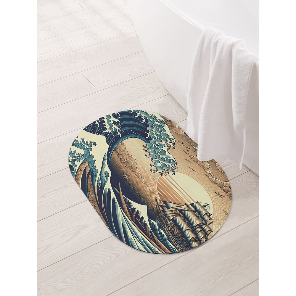 Изображение товара Коврик овальный для ванной JoyArty "Корабль на закате" 58x38 см