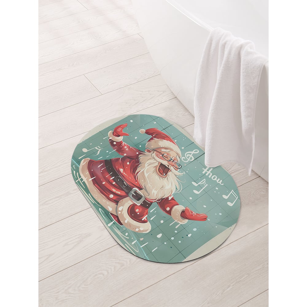 Изображение товара Коврик овальный для ванной и туалета JoyArty Поющий Дед Мороз 58x38 см