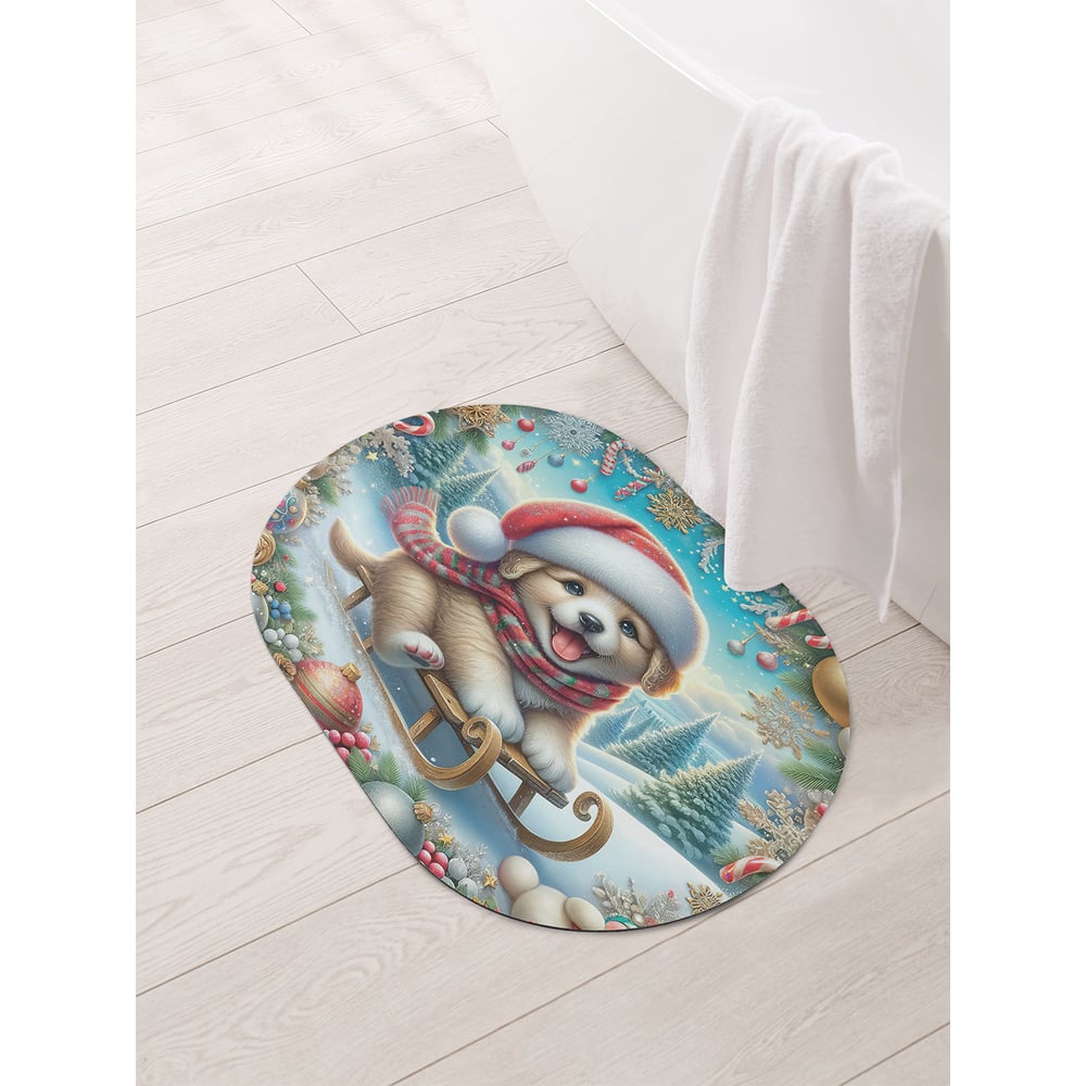 Изображение товара Коврик овальный для ванной JoyArty Счастливый щенок 58x38 см