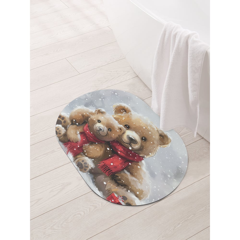 Изображение товара Коврик овальный для ванной JoyArty Снежные мишки 58x38 см, антискользящий