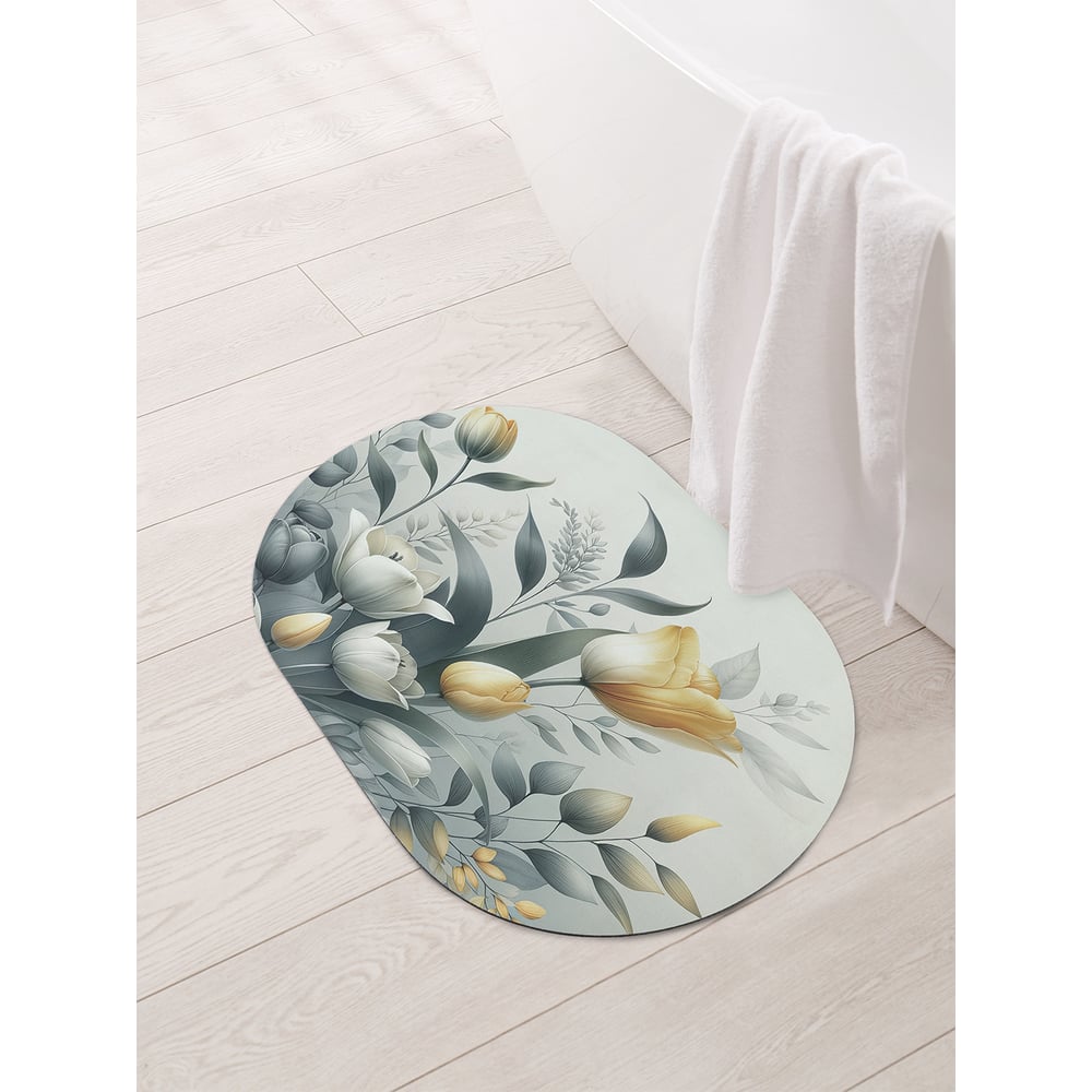 Изображение товара Коврик овальный для ванной JoyArty Тюльпаны 58x38 см с противоскользящим покрытием