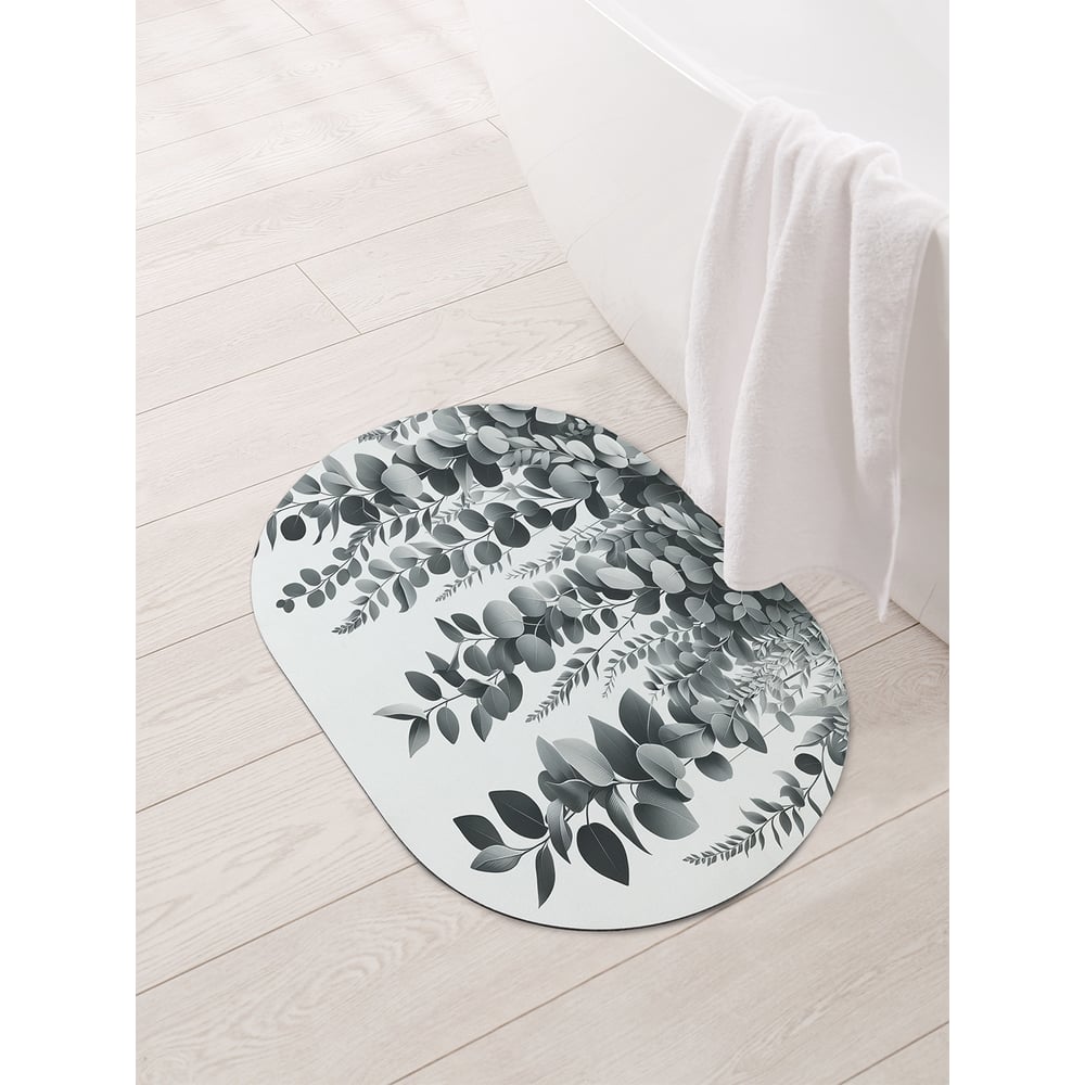 Изображение товара Коврик овальный для ванной и туалета JoyArty 58x38 см серый эвкалипт