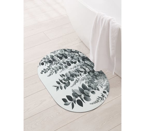 Изображение товара Коврик овальный для ванной и туалета JoyArty "Серый эвкалипт" 58x38 см, sbm_sd3578_58x38