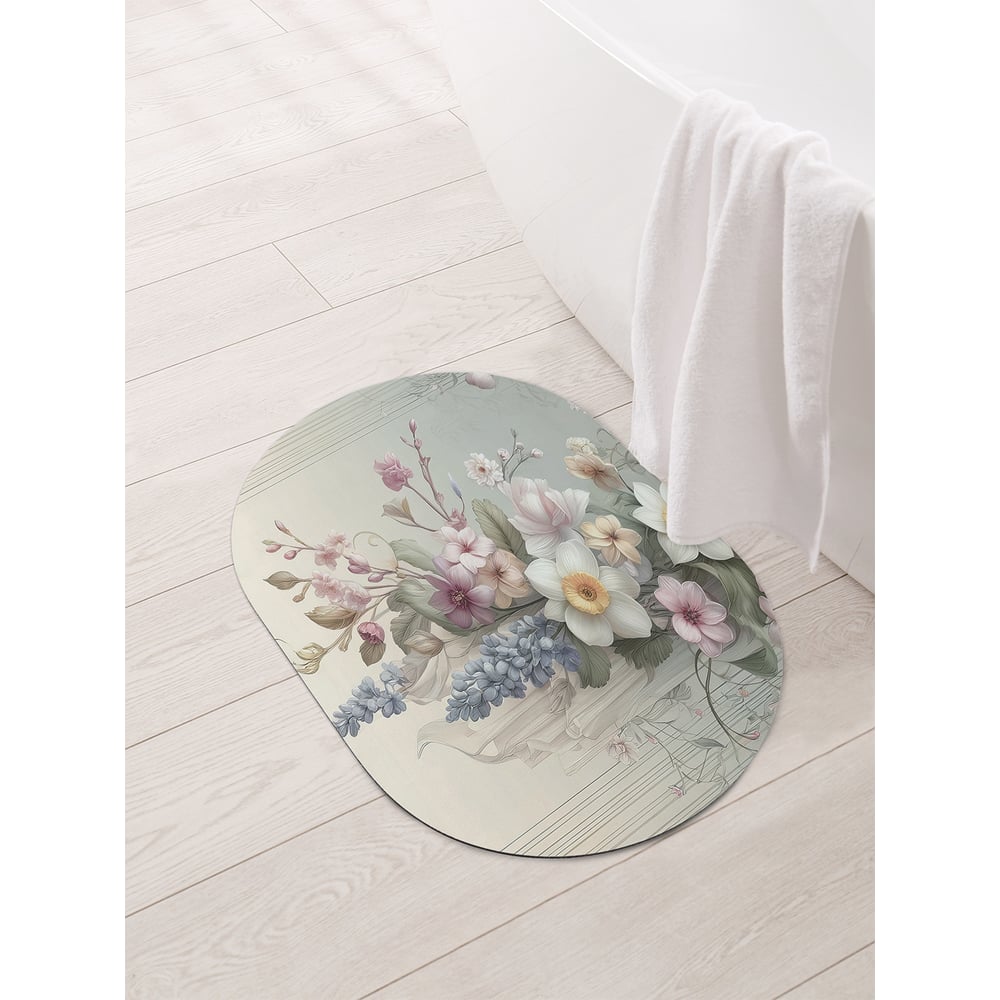 Изображение товара Коврик овальный для ванной и туалета JoyArty Украшение цветами 58x38 см