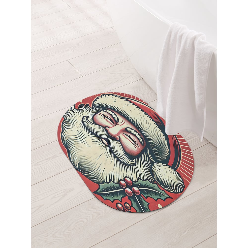 Изображение товара Овальный коврик для ванной JoyArty Ухмылка Дедушки 58x38 см новогодний дизайн