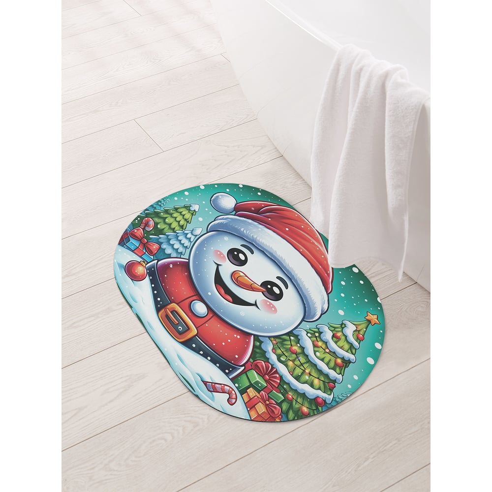 Изображение товара Коврик овальный для ванной и туалета JoyArty "Снеговик с подарками" 58x38 см