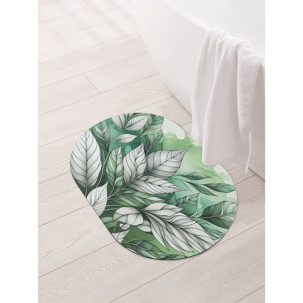 Изображение товара Овальный коврик для ванной JoyArty 58x38 см с рисунком листьев