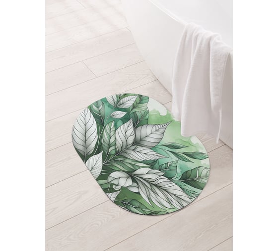 Изображение товара Коврик овальный для ванной и туалета JoyArty "Рисунок листьев" 58x38 см, sbm_sd3477_58x38
