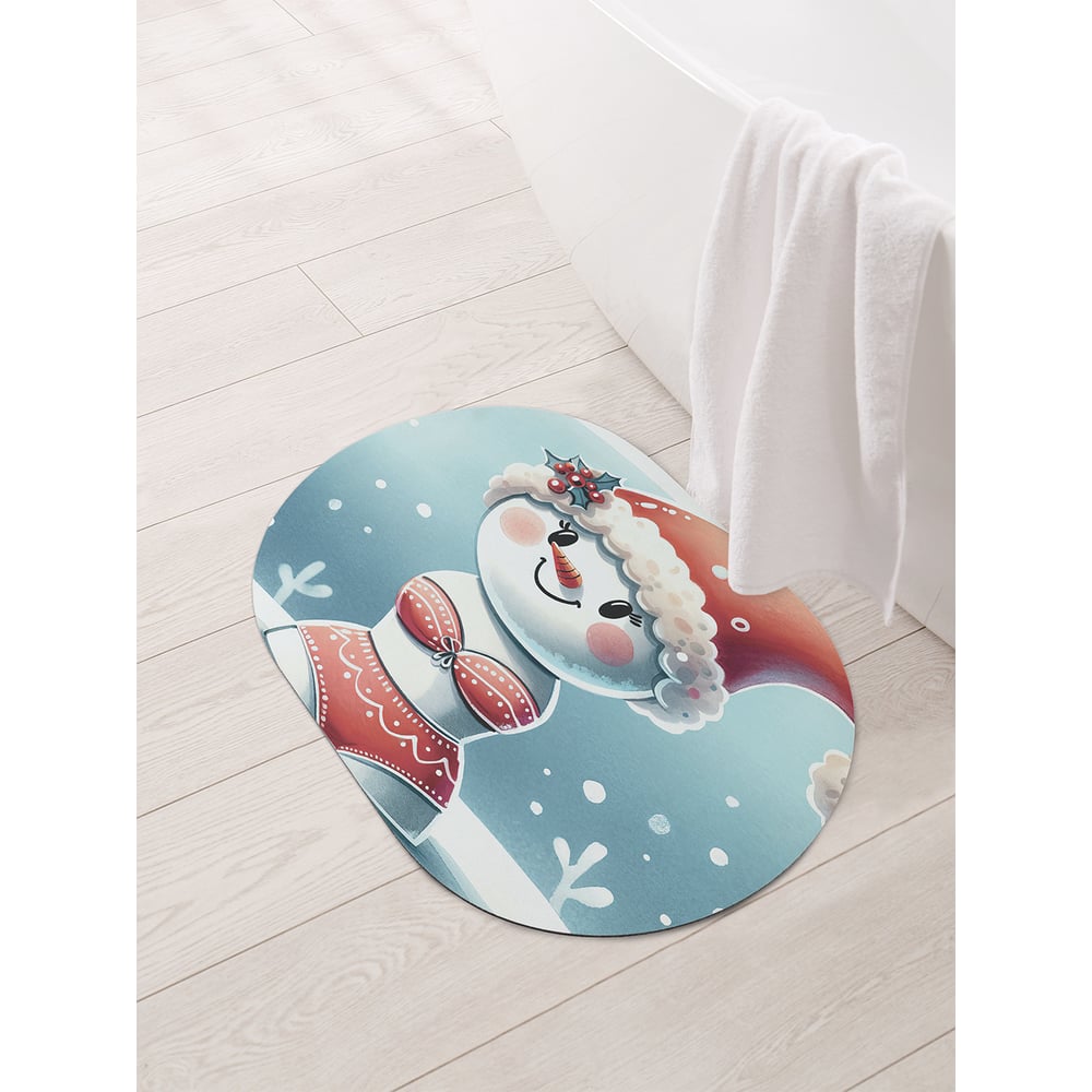 Изображение товара Коврик овальный для ванной JoyArty Снеговик бикини 58x38 см новогодний дизайн