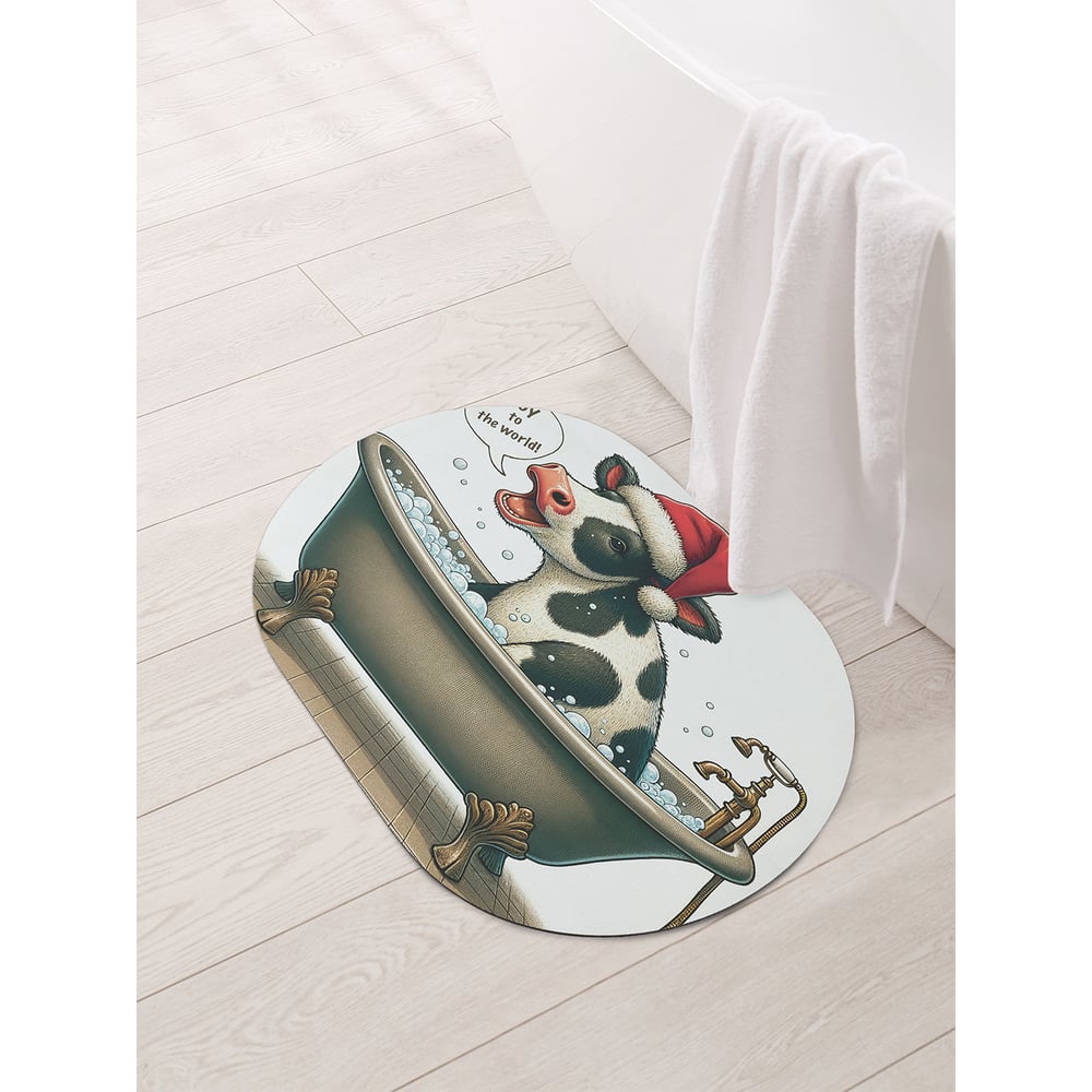 Изображение товара Коврик овальный для ванной и туалета Радостная корова 58x38 см JoyArty sbm_sd3873_58x38