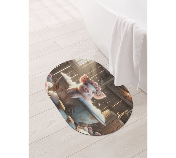 Изображение товара Коврик овальный для ванной и туалета JoyArty "Хрюша с розами" 58x38 см, sbm_sd3576_58x38