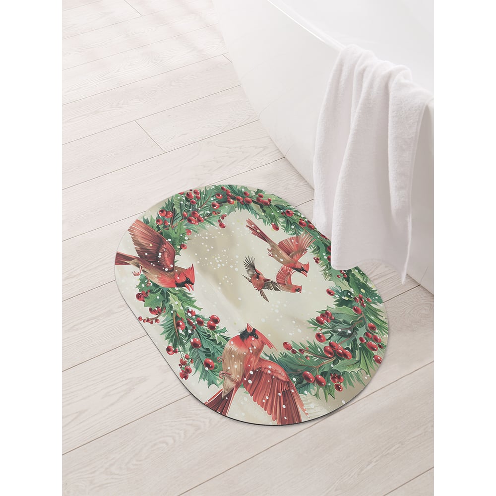 Изображение товара Коврик овальный для ванной JoyArty "Рождественский венок" 58x38 см рождественский дизайн