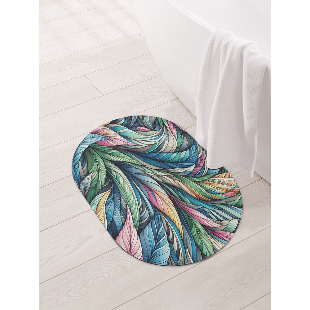 Изображение товара Коврик овальный для ванной JoyArty Яркие листья 58x38 см противоскользящий