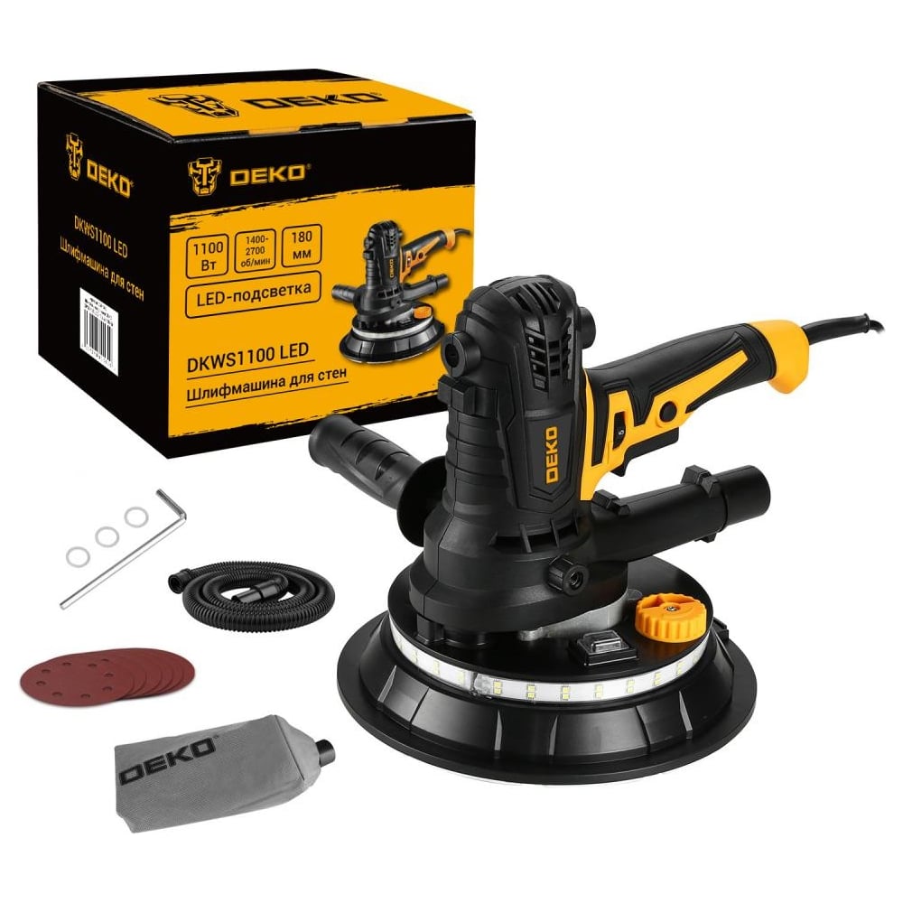 Изображение товара Шлифмашина для стен DEKO DKWS1100 LED, 180 мм, 1100 Вт 084-1090