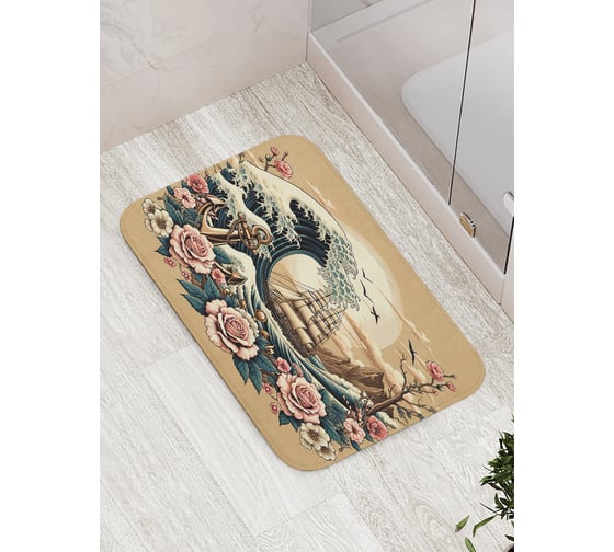 Изображение товара Коврик для ванной комнаты и туалета противоскользящий JoyArty "Розы на волне" 52x77 см bath_sd3537