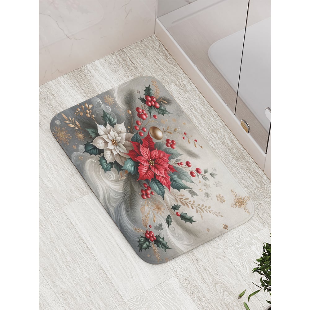 Изображение товара Коврик для ванной комнаты противоскользящий JoyArty Листва в мраморе 52x77 см безопасный и стильный