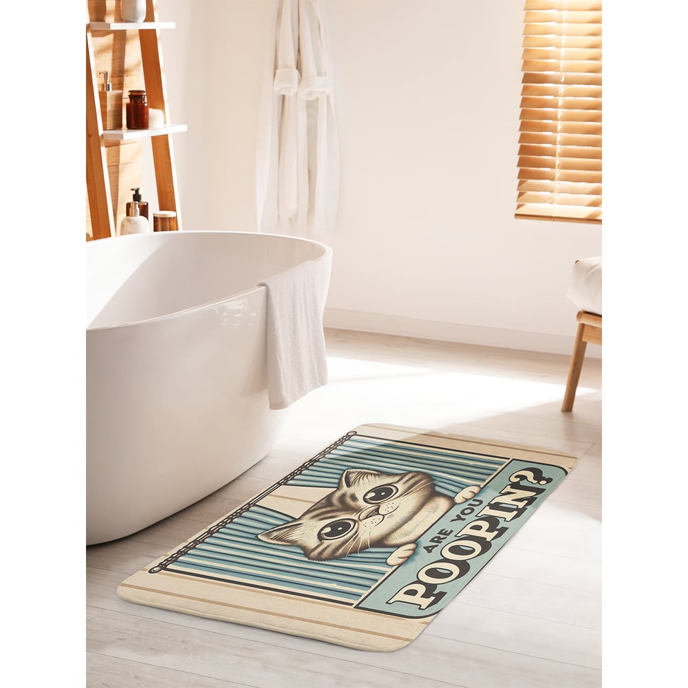 Изображение товара Коврик для ванной комнаты и туалета противоскользящий JoyArty "Кот из шторки" 60x100 см bath_sd3468_60x100