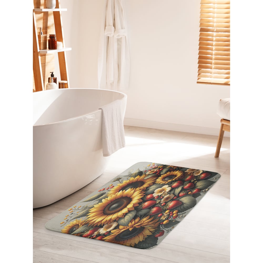 Изображение товара Коврик для ванной комнаты JoyArty Клубника и подсолнух 60x100 см противоскользящий