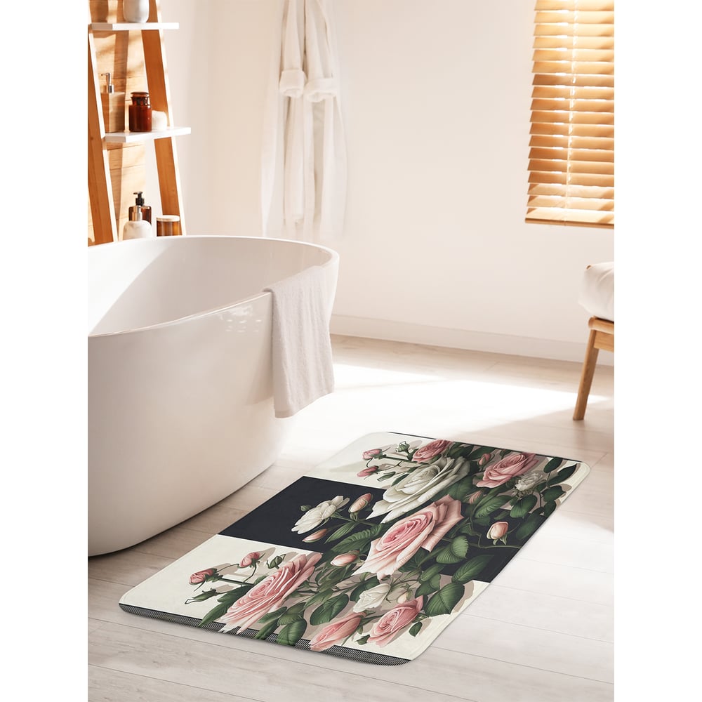 Изображение товара Коврик для ванной комнаты JoyArty Розы в полоску 60x100 см противоскользящий стильный качественный