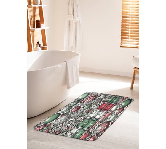 Изображение товара Коврик для ванной комнаты и туалета противоскользящий JoyArty "Игрушки на ель" 60x100 см, серия Новый год и Рождество bath_sd3940_60x100