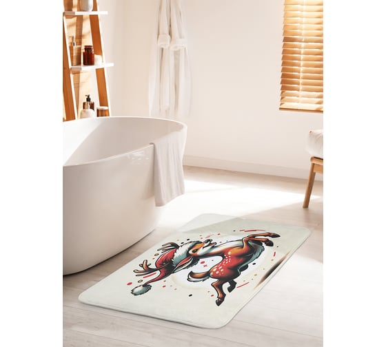 Изображение товара Коврик для ванной комнаты и туалета противоскользящий JoyArty "Радостный олень" 60x100 см, серия Новый год и Рождество bath_sd3883_60x100