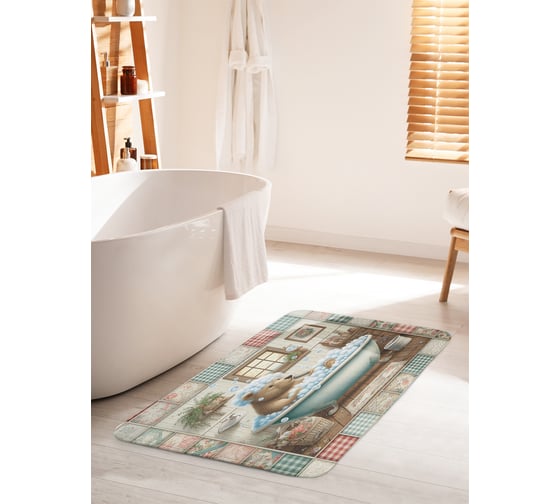 Изображение товара Коврик для ванной комнаты и туалета противоскользящий JoyArty "Медведь в ванной" 60x100 см bath_sd3550_60x100