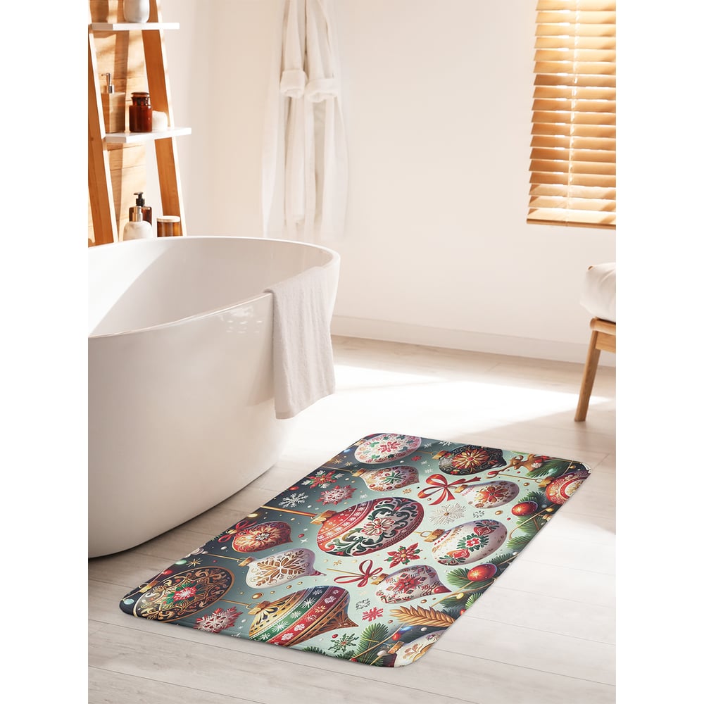 Изображение товара Коврик для ванной комнаты противоскользящий JoyArty Расписные шары 60x100 см новогодний дизайн