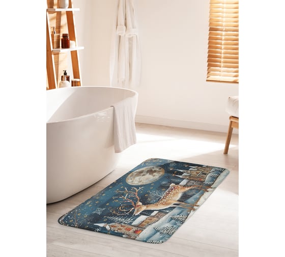 Изображение товара Коврик для ванной комнаты и туалета противоскользящий JoyArty "Олень под луной" 60x100 см, серия Новый год и Рождество bath_sd3987_60x100