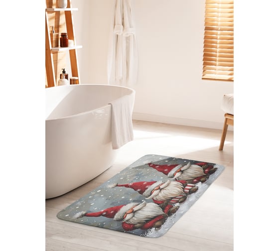 Изображение товара Коврик для ванной комнаты и туалета противоскользящий JoyArty "Снежные гномы" 60x100 см, серия Новый год и Рождество bath_sd3992_60x100