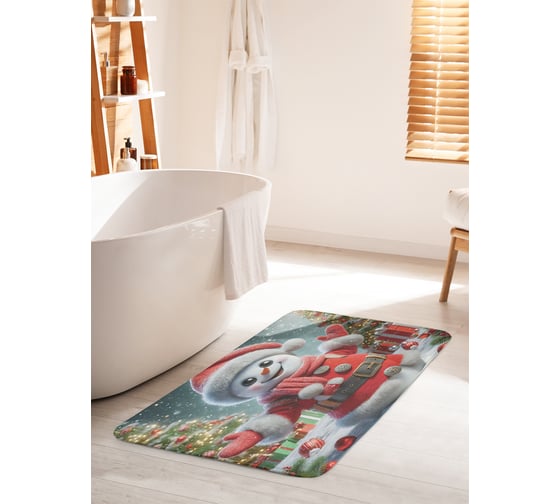 Изображение товара Коврик для ванной комнаты и туалета противоскользящий JoyArty "Счастливый снеговик" 60x100 см, серия Новый год и Рождество bath_sd3928_60x100