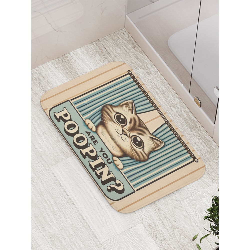 Изображение товара Коврик для ванной комнаты и туалета JoyArty Кот из шторки 52x77 см противоскользящий