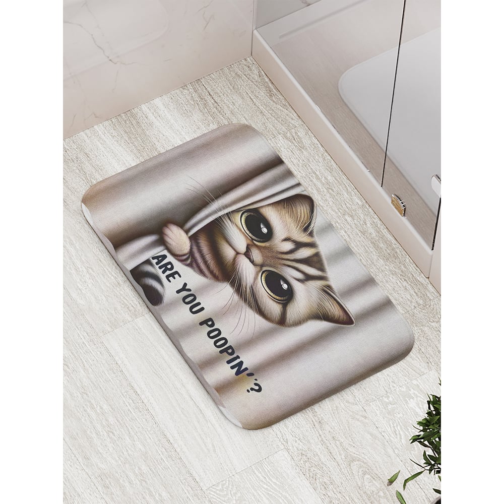 Изображение товара Коврик для ванной комнаты и туалета JoyArty "Кот смотрит" 52x77 см противоскользящий велсофт