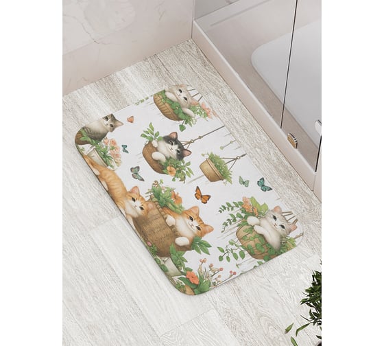 Изображение товара Коврик для ванной комнаты и туалета противоскользящий JoyArty "Котики в горшках" 52x77 см bath_sd3498