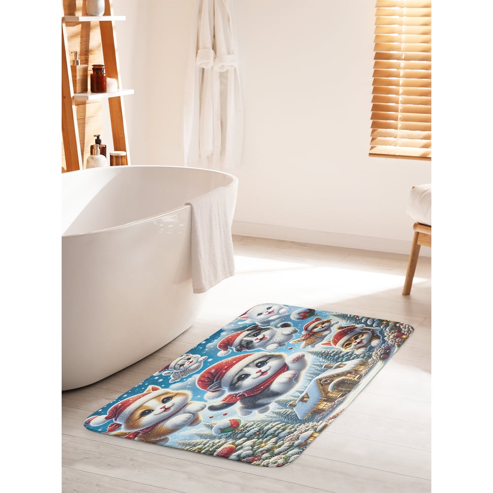 Изображение товара Коврик для ванной комнаты противоскользящий JoyArty Рождественские котики 60x100 см