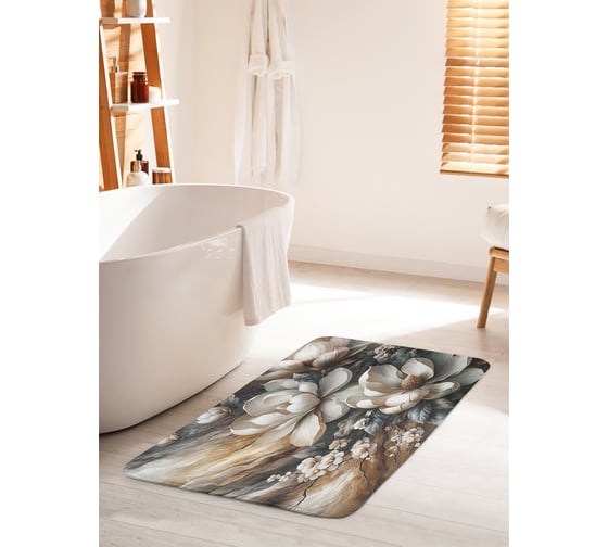 Изображение товара Коврик для ванной комнаты и туалета противоскользящий JoyArty "Магнолия и мрамор" 60x100 см bath_sd3482_60x100