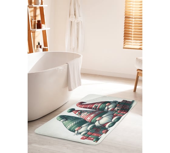 Изображение товара Коврик для ванной комнаты и туалета противоскользящий JoyArty "Три гнома" 60x100 см, серия Новый год и Рождество bath_sd3870_60x100